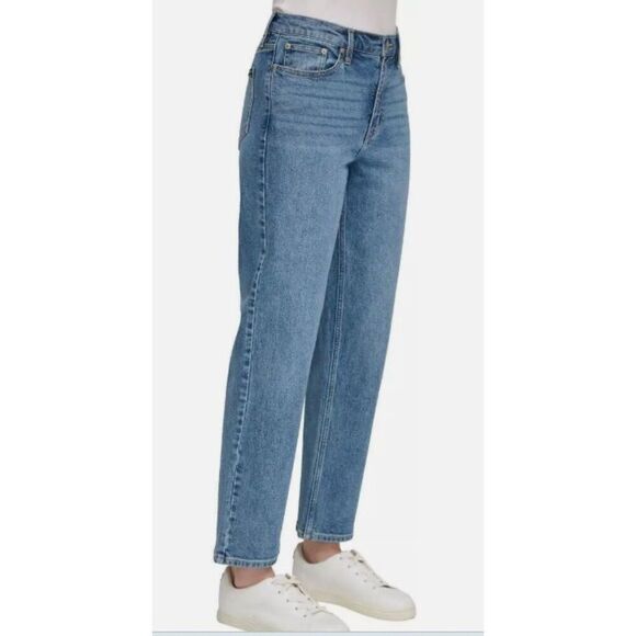 CALVIN KLEIN High Rise Straight Leg Jeans Sz 14 Light Blue Denim Ankle Crop NWT - Picture 3 of 11